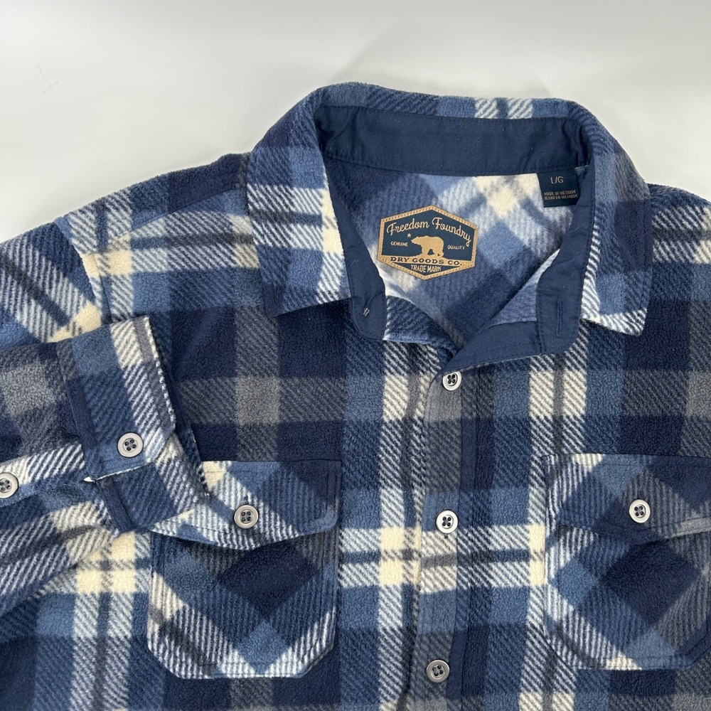 Freedom Foundry Fleece Shirt Mens L Blue Plaid Heavyweight Button Up Workwear